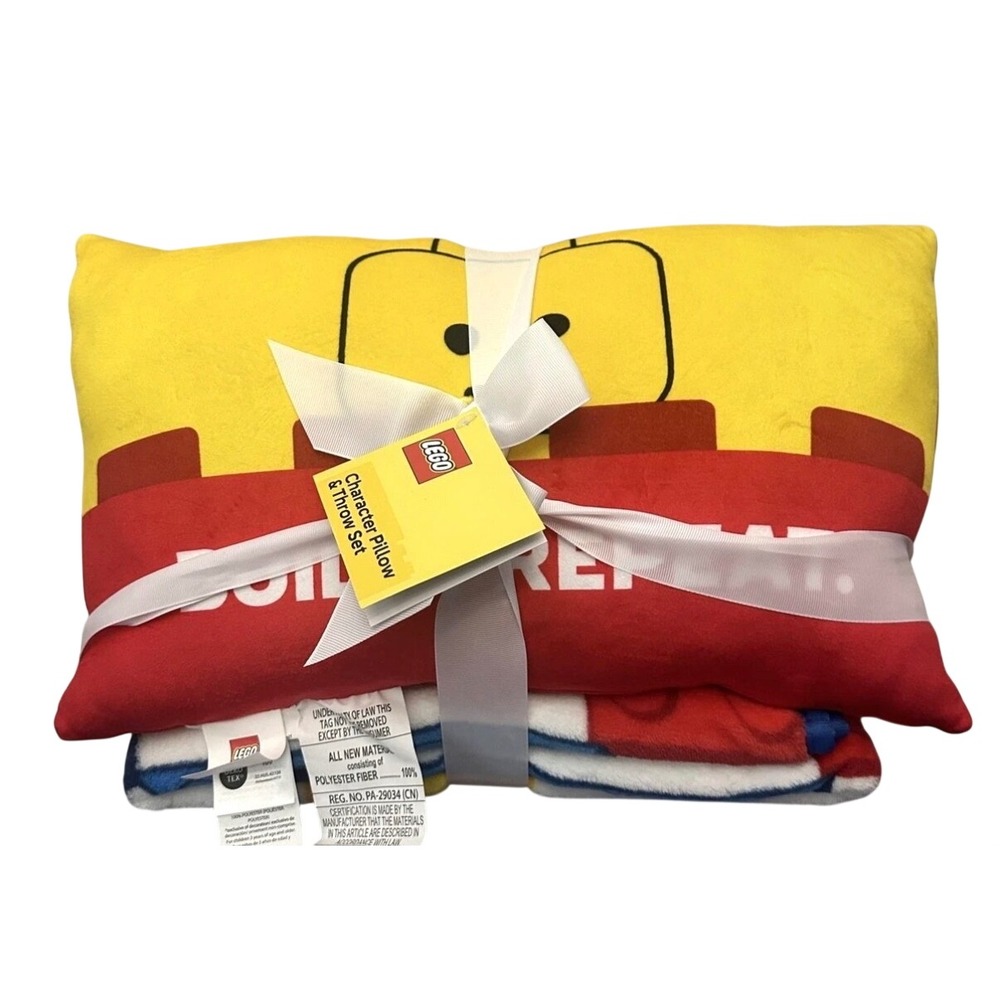 LEGO Character Pillow & Throw Blanket Set 40x50 Kids Bricks Multicolor New